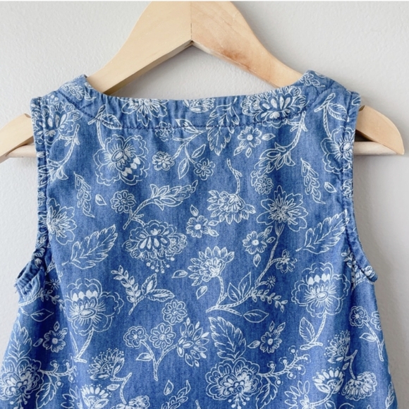 4/$15 OshGosh Chambray 5T girls shirts sleeveless peplum ruffle floral print top - Picture 3 of 4